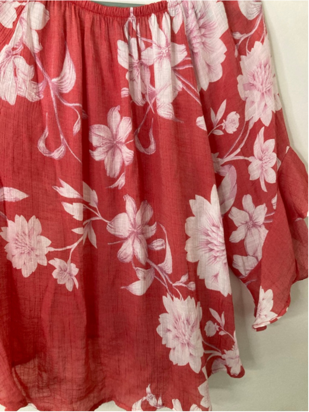 Olivia & Martin Coral White Floral Off-Shoulder Boho Ruffle Blouse Tie-Hem 2X - Picture 9 of 9